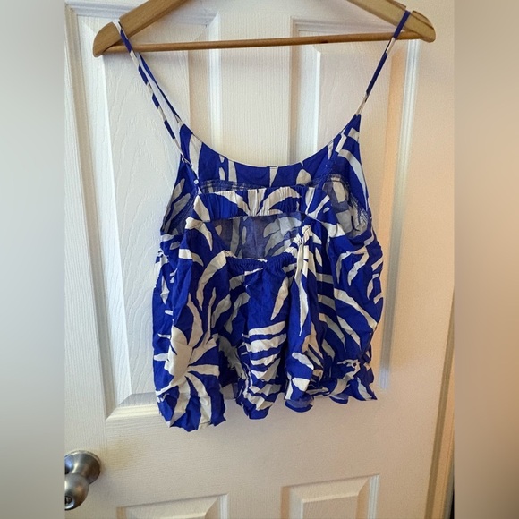 Patrons of Peace NWT royal blue white tank medium vacation print rayon - Picture 4 of 9